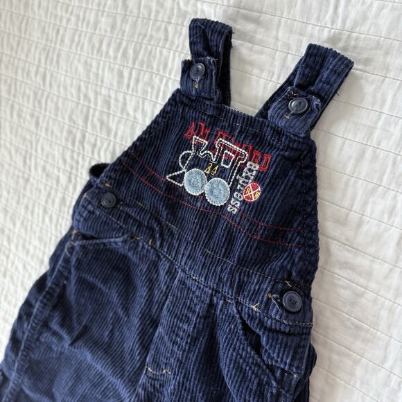 Baby Togs VINTAGE Corduroy Long Overalls 6/9m w Embroidered Train 100% Cotton - Picture 1 of 7